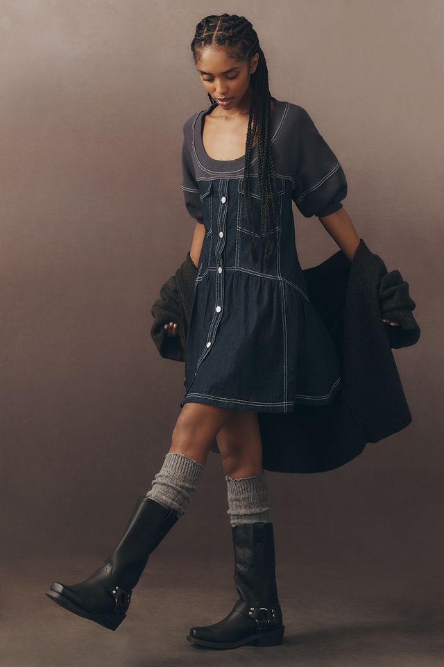 Pilcro Denim Sweatshirt Twofer Swing Dress | Anthropologie