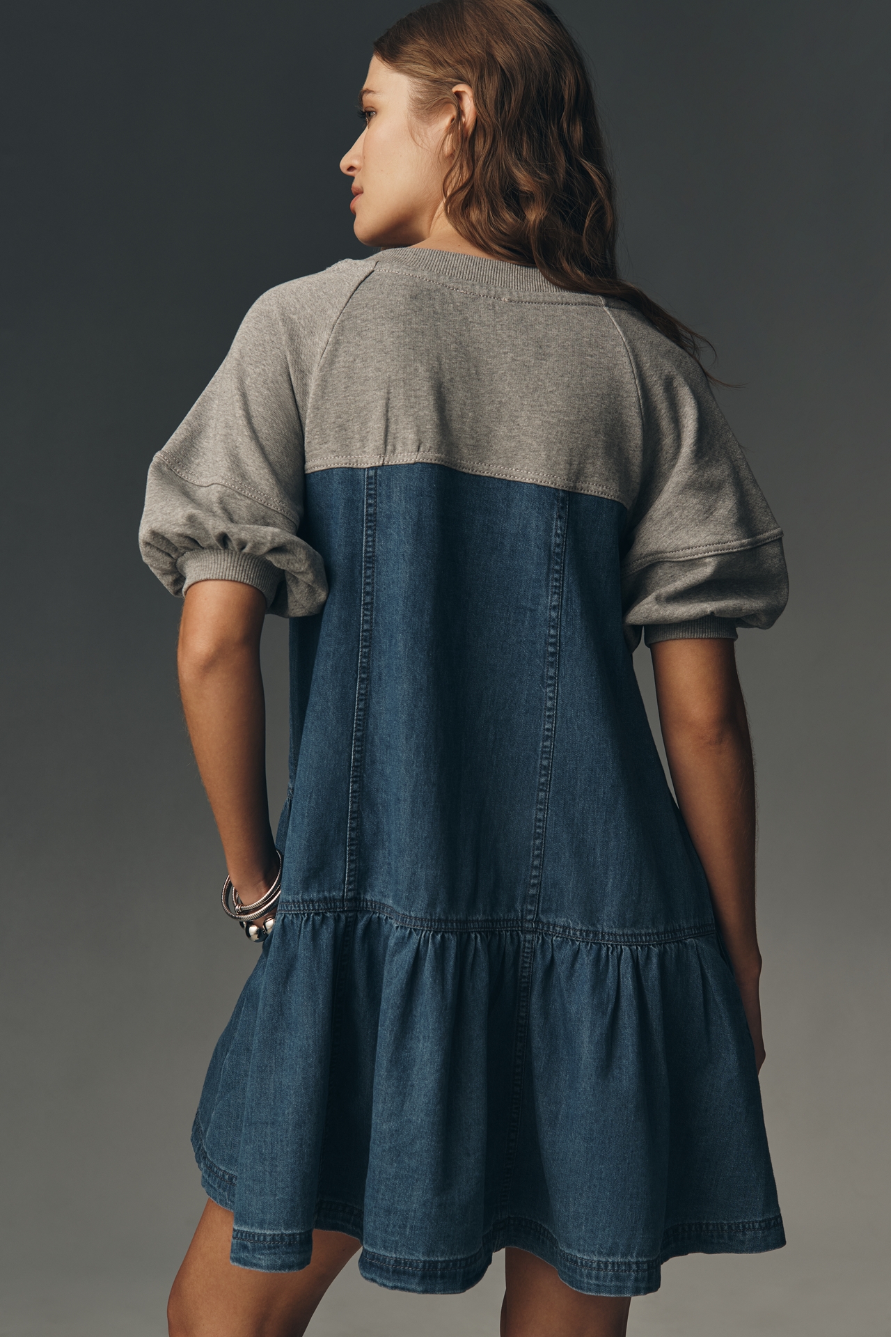 Pilcro Denim Sweatshirt Twofer Swing Dress