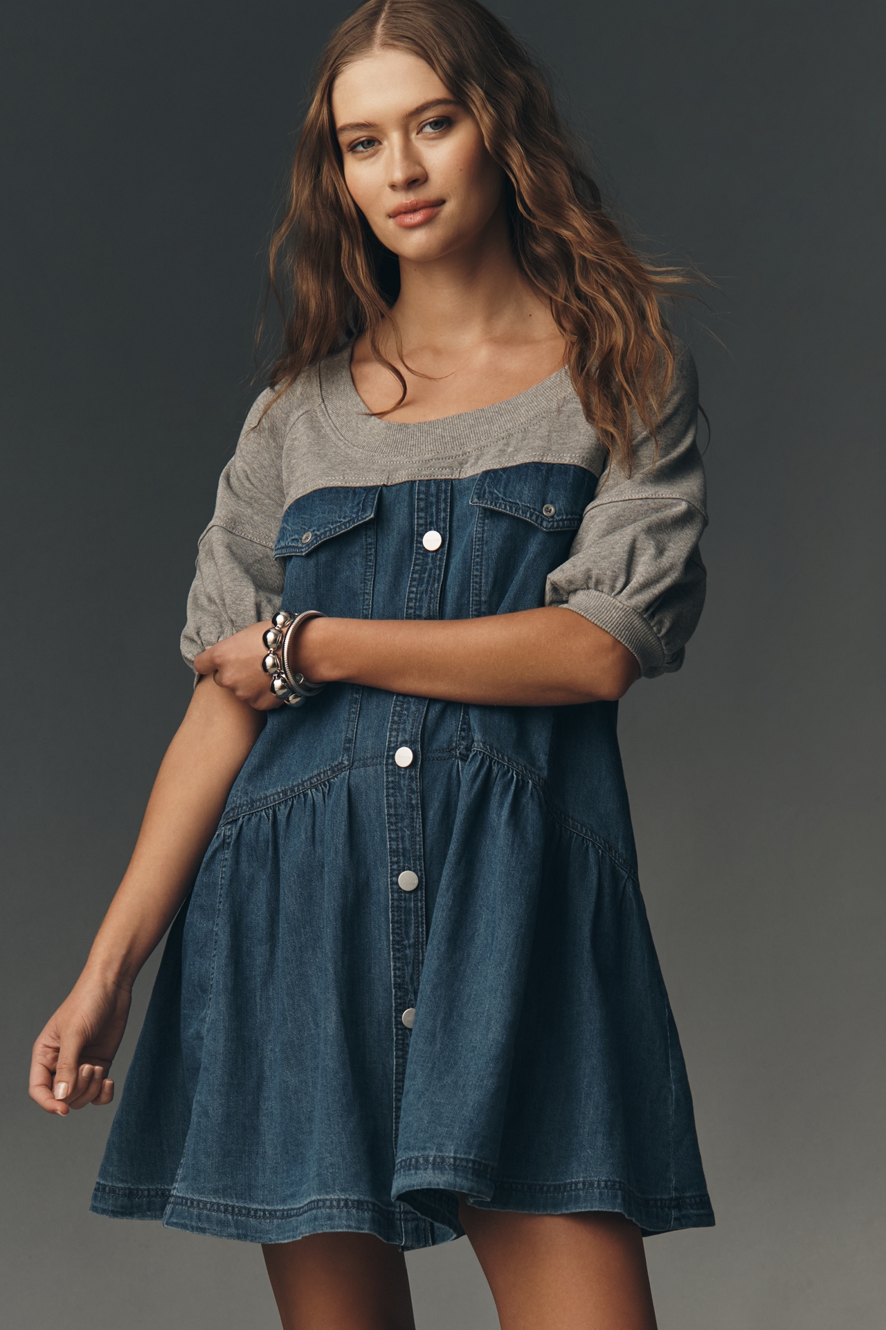 Pilcro Denim Sweatshirt Twofer Swing Dress