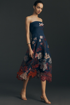 Maeve Strapless Floral Chiffon Midi Dress