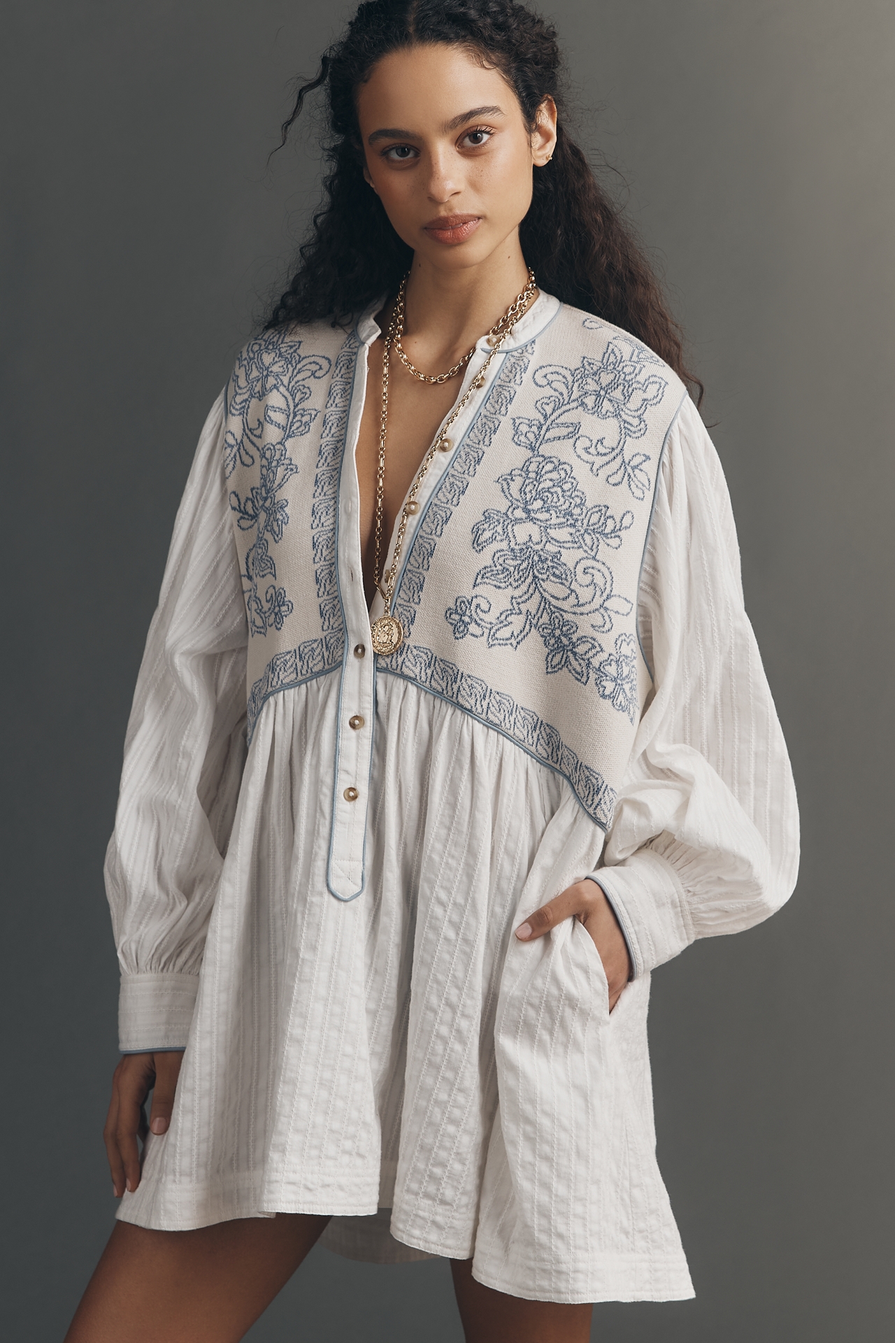 Pilcro Puff-Sleeve Mini Swing Dress