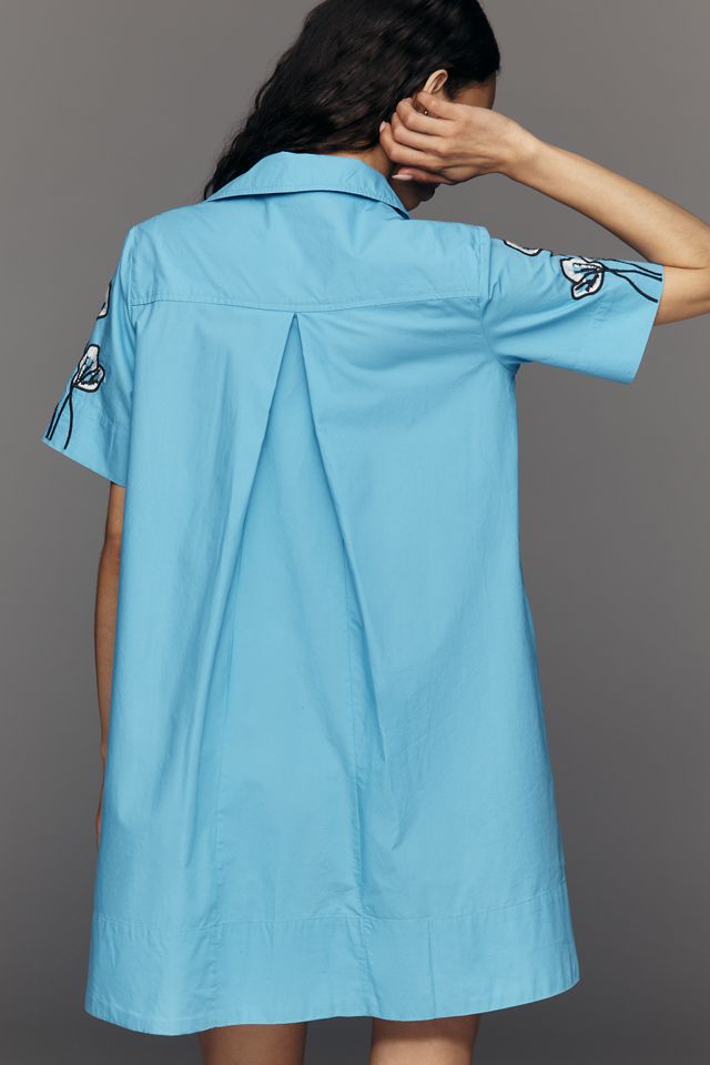 Pollie Short-Sleeve Swing Tunic Mini Dress by Anthropologie in Blue, Size: Medium