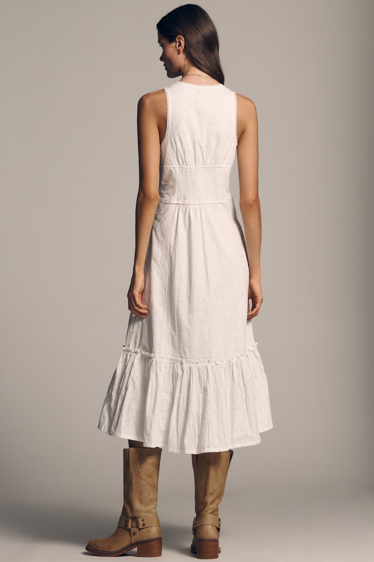 By Anthropologie Eyelet V-Neck Sleeveless Midi Dress