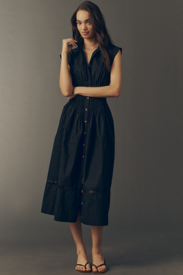 Maeve 100% Cotton Waisted Midi Shirt Dress