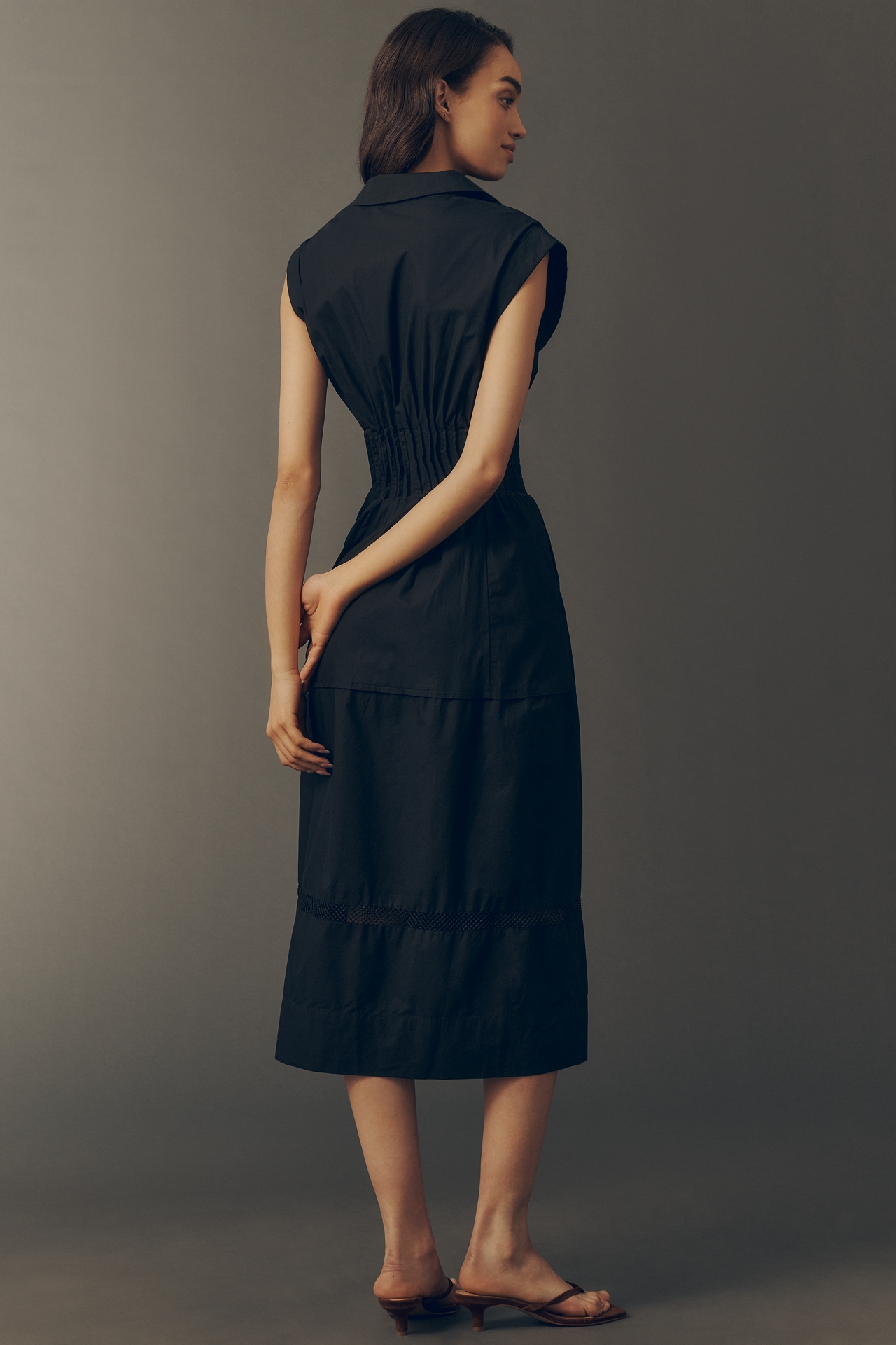 Maeve 100% Cotton Waisted Midi Shirt Dress