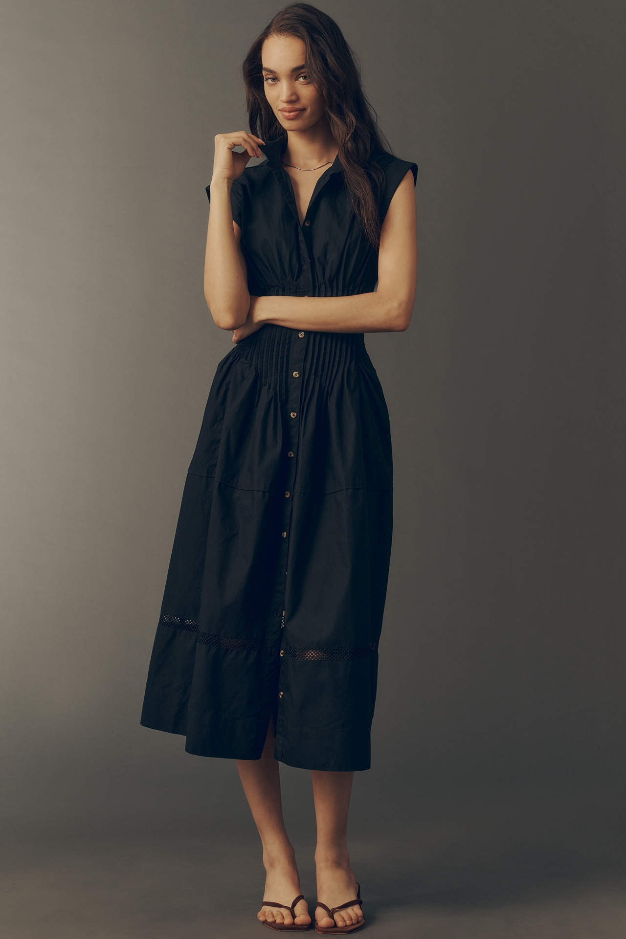 Maeve 100% Cotton Waisted Midi Shirt Dress