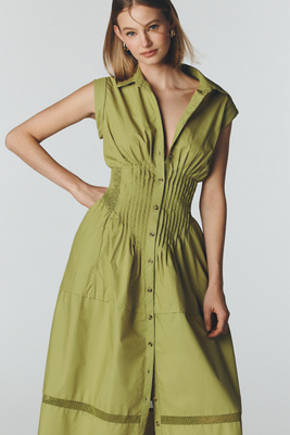 100% Cotton Waisted Midi Shirt Dress