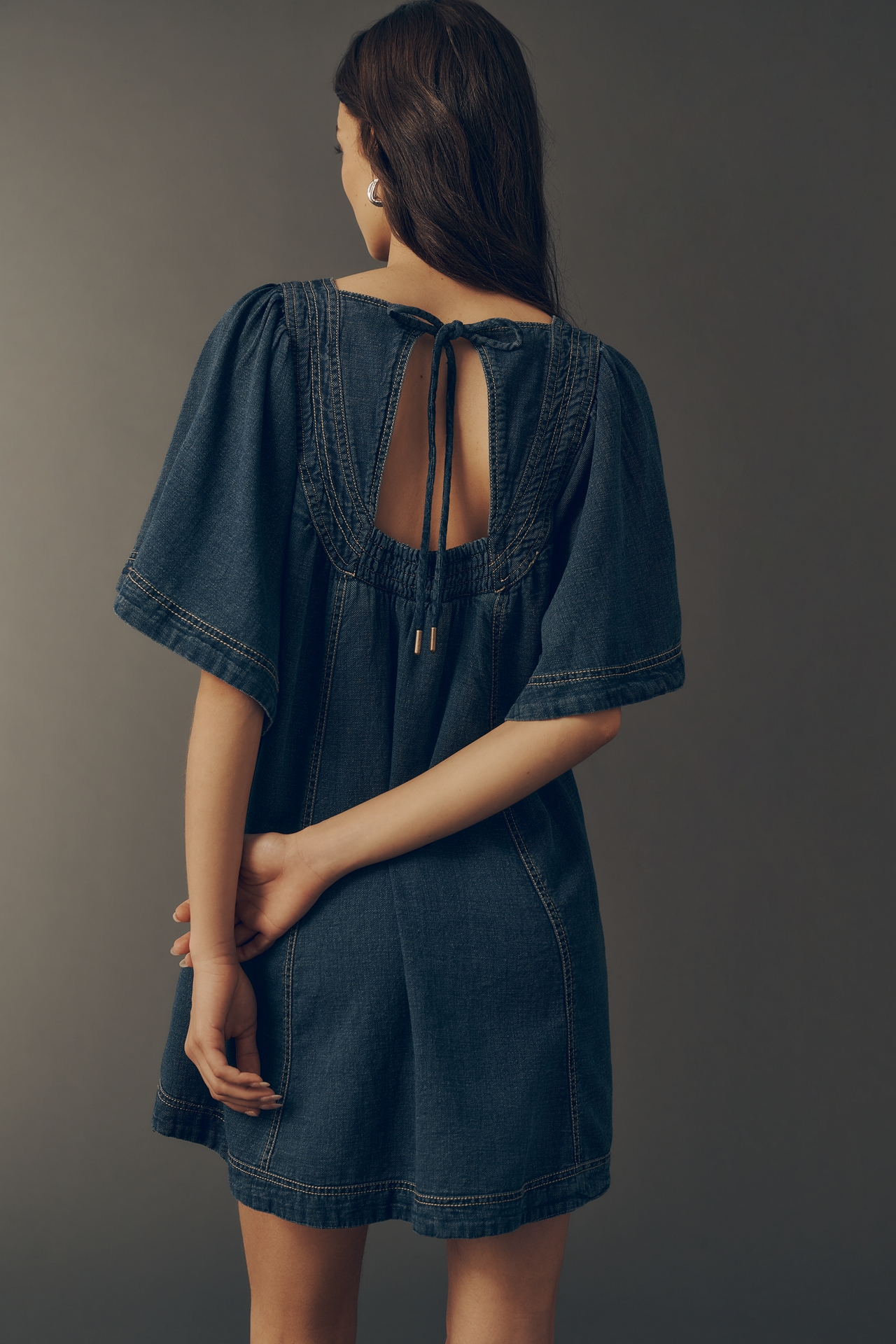 Pilcro Short-Sleeve Square-Neck Denim Swing Dress