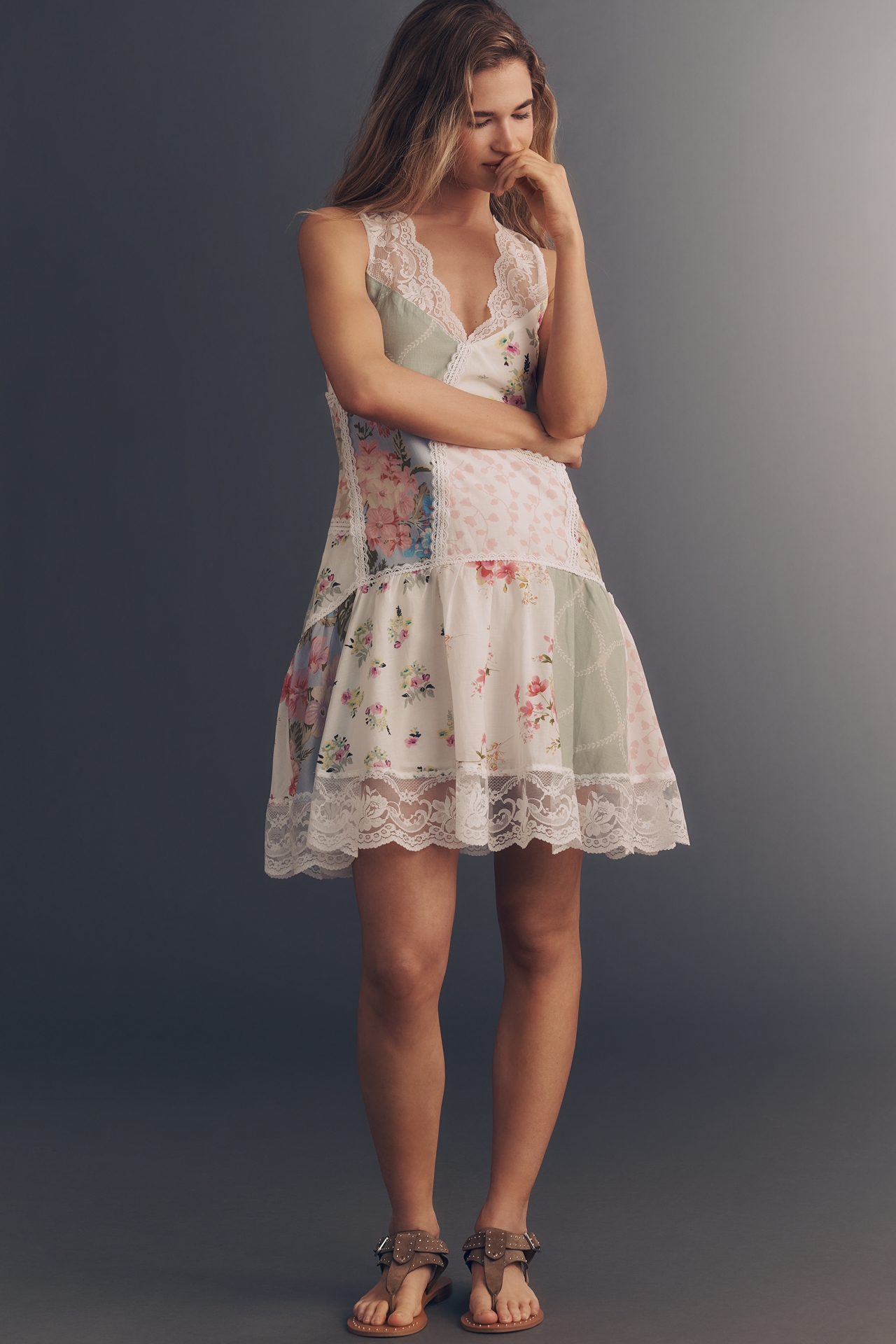 Maeve Drop-Waist Lace-Trim Mini Dress