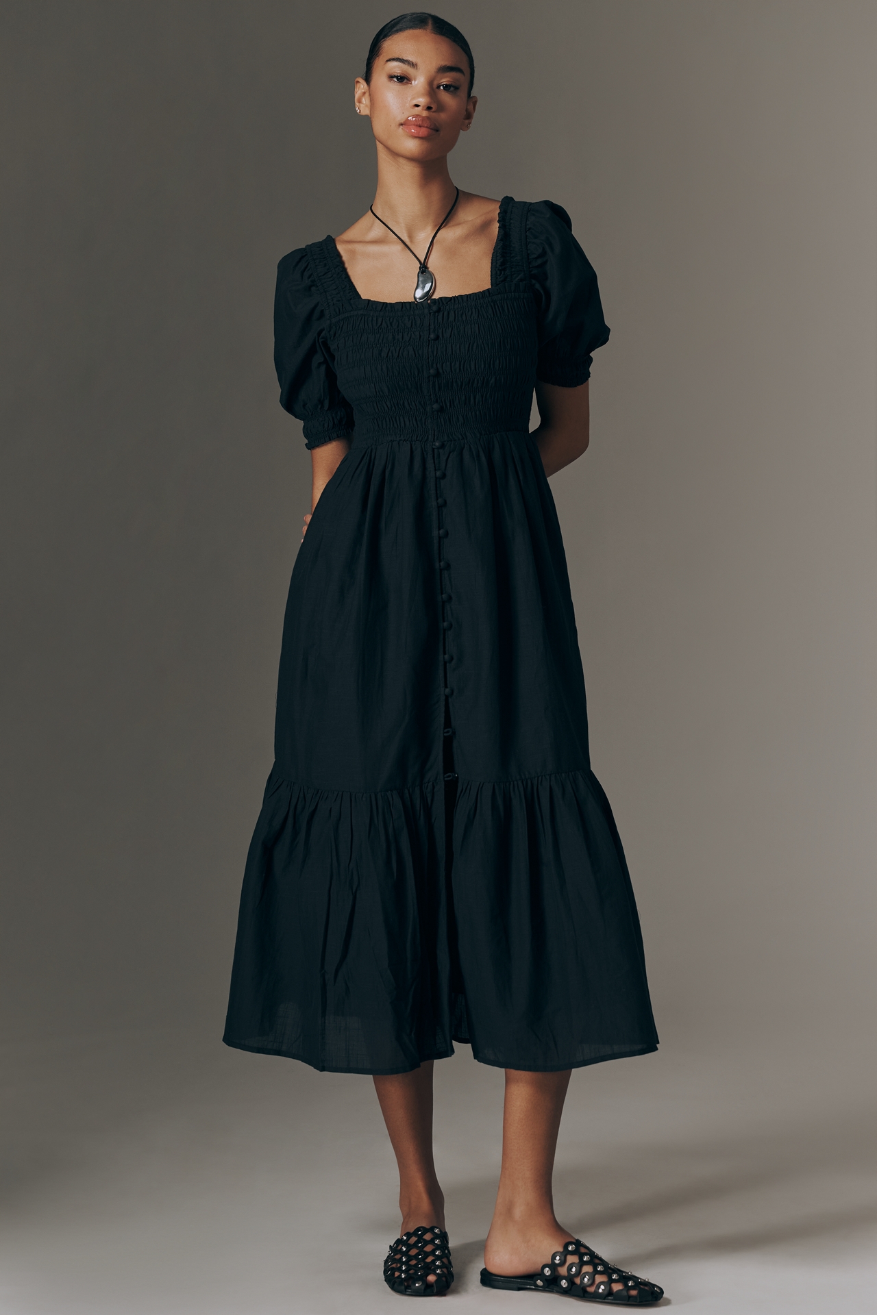 The Peregrine Cotton Puff-Sleeve Midi Dress