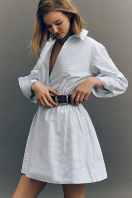 Belted Wrap Mini Shirt Dress