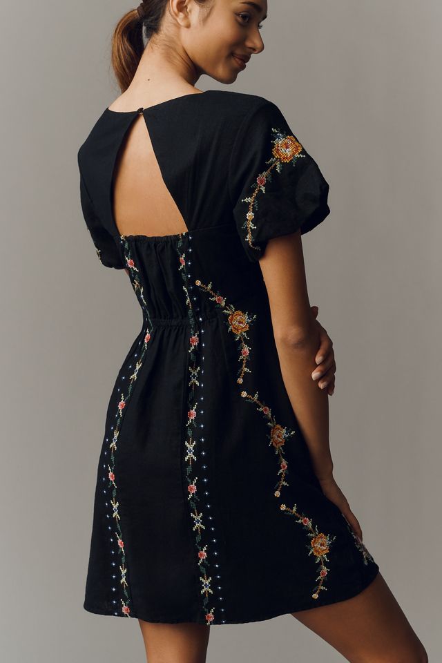 knee length dresses for ladies Marlene Blue Botanic Embroidered Mini Dress main image 0