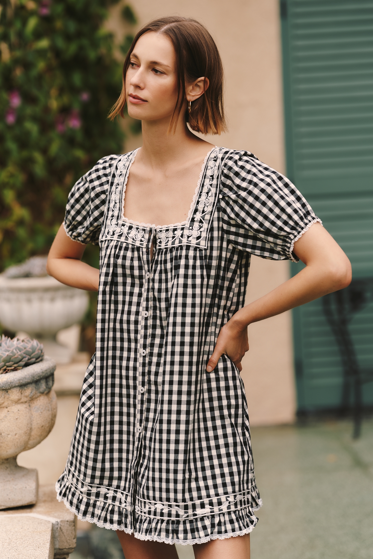 Maeve 100% Cotton Gingham Swing Mini Dress