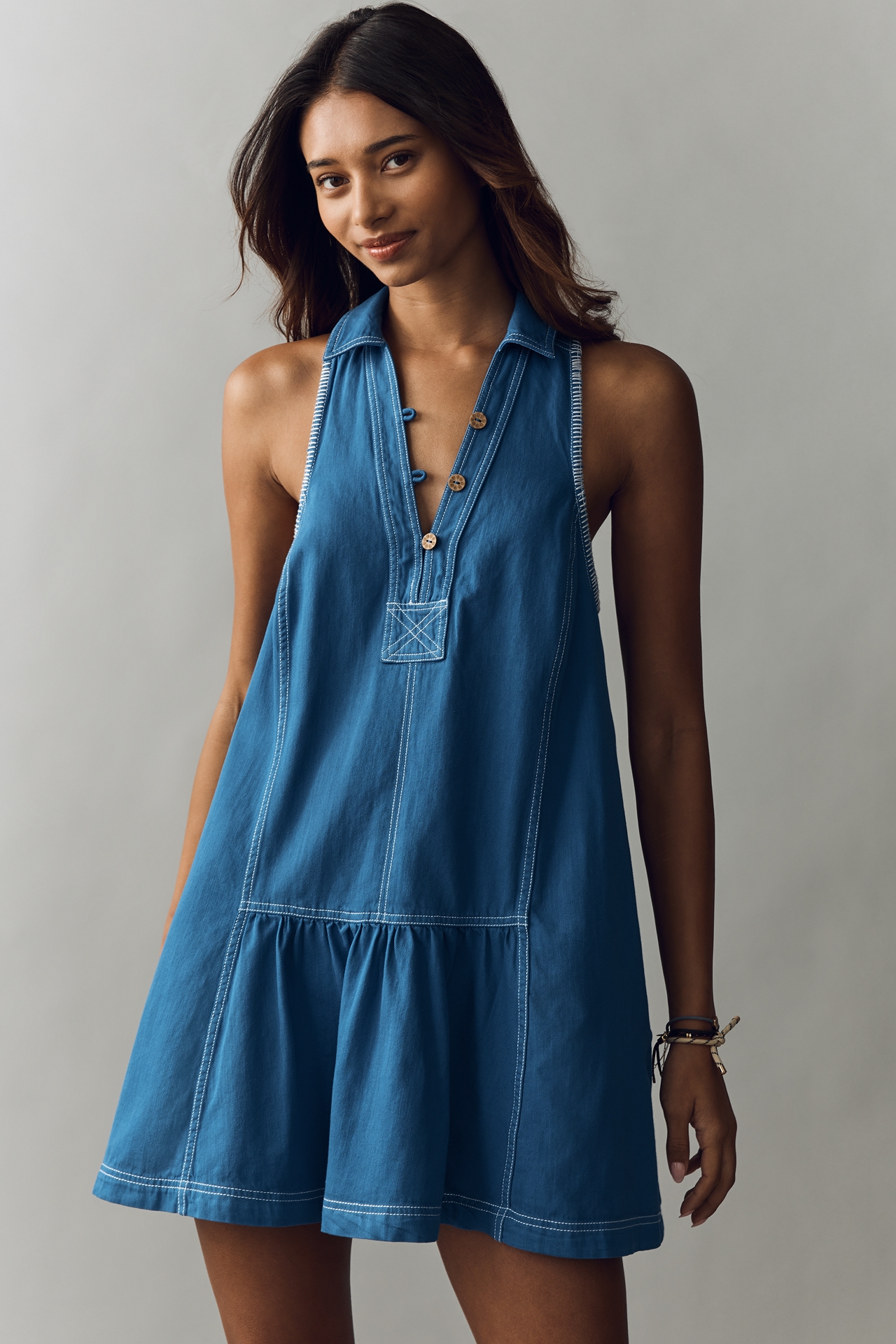 Pilcro Cotton Denim Mini Swing Dress