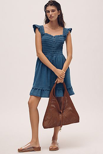 navy blue dress for baby girl A-line denim dress - denim blue main image 1