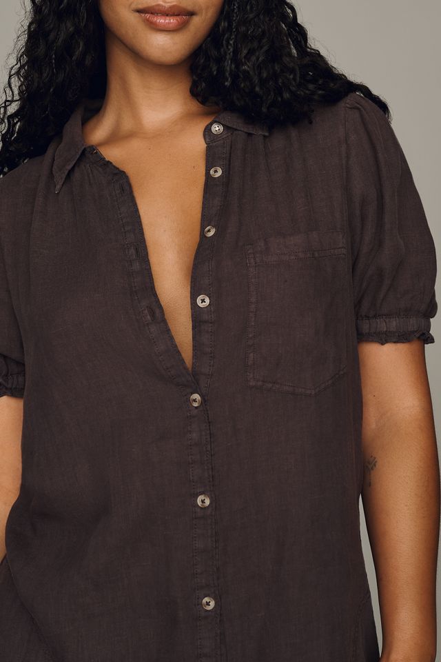 Aly 100% European Linen Puff-Sleeve Mini Shirtdress #5