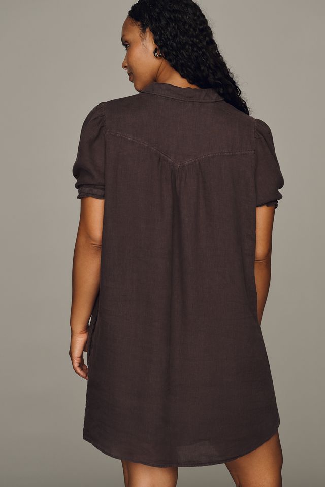 Aly 100% European Linen Puff-Sleeve Mini Shirtdress #6
