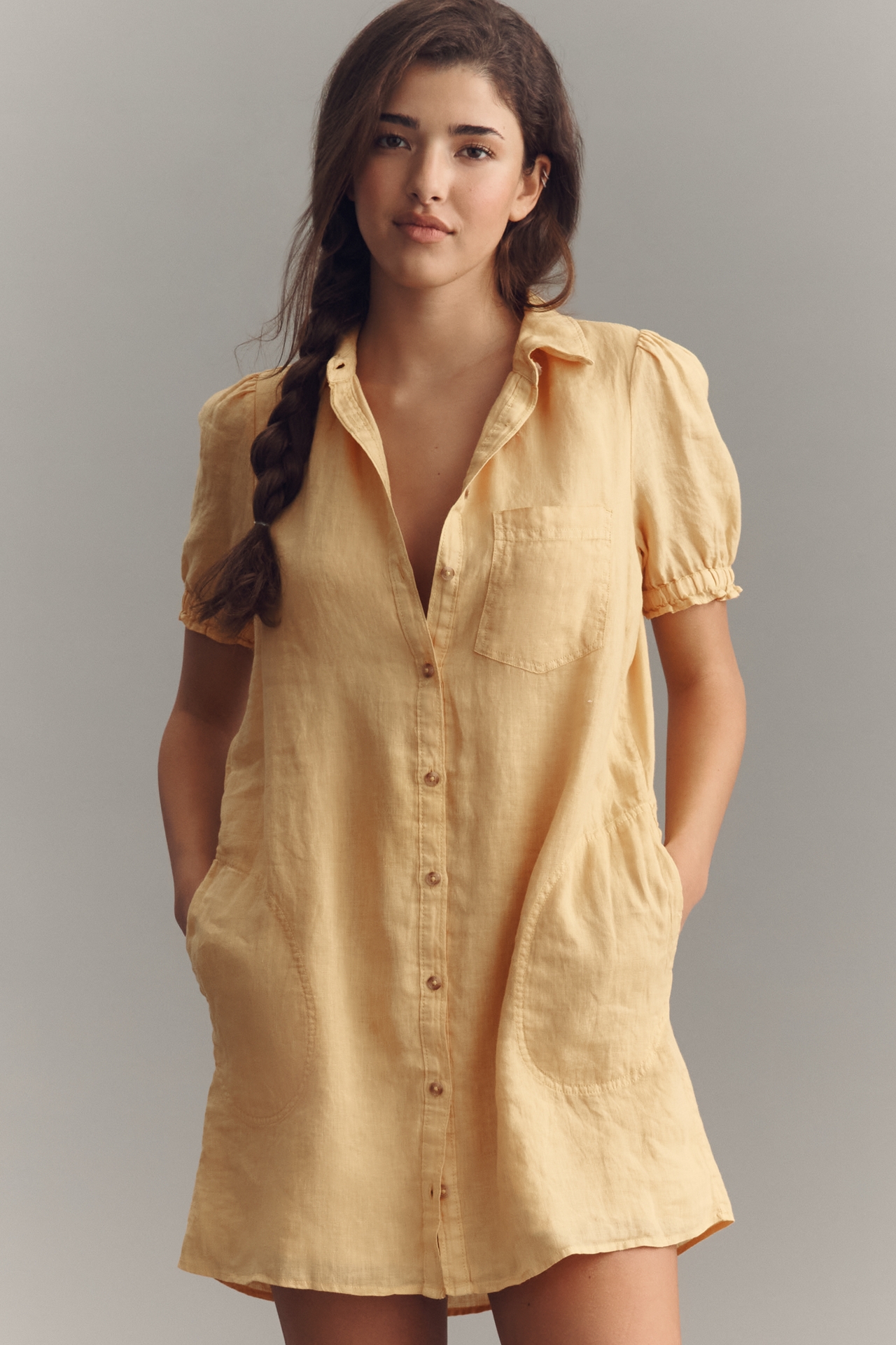 Pilcro Aly 100% Linen Mini Shirtdress