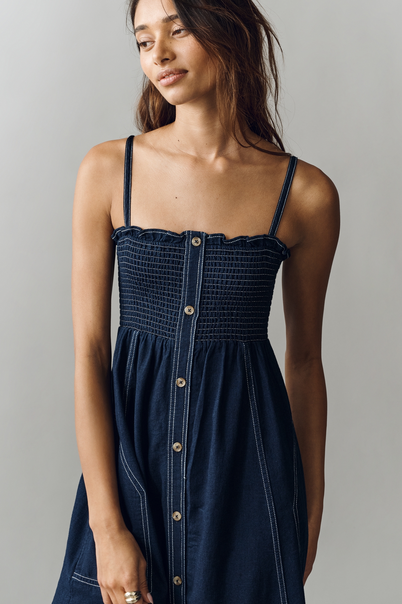 Reese Sleeveless Buttondown Denim Midi Dress by Pilcro