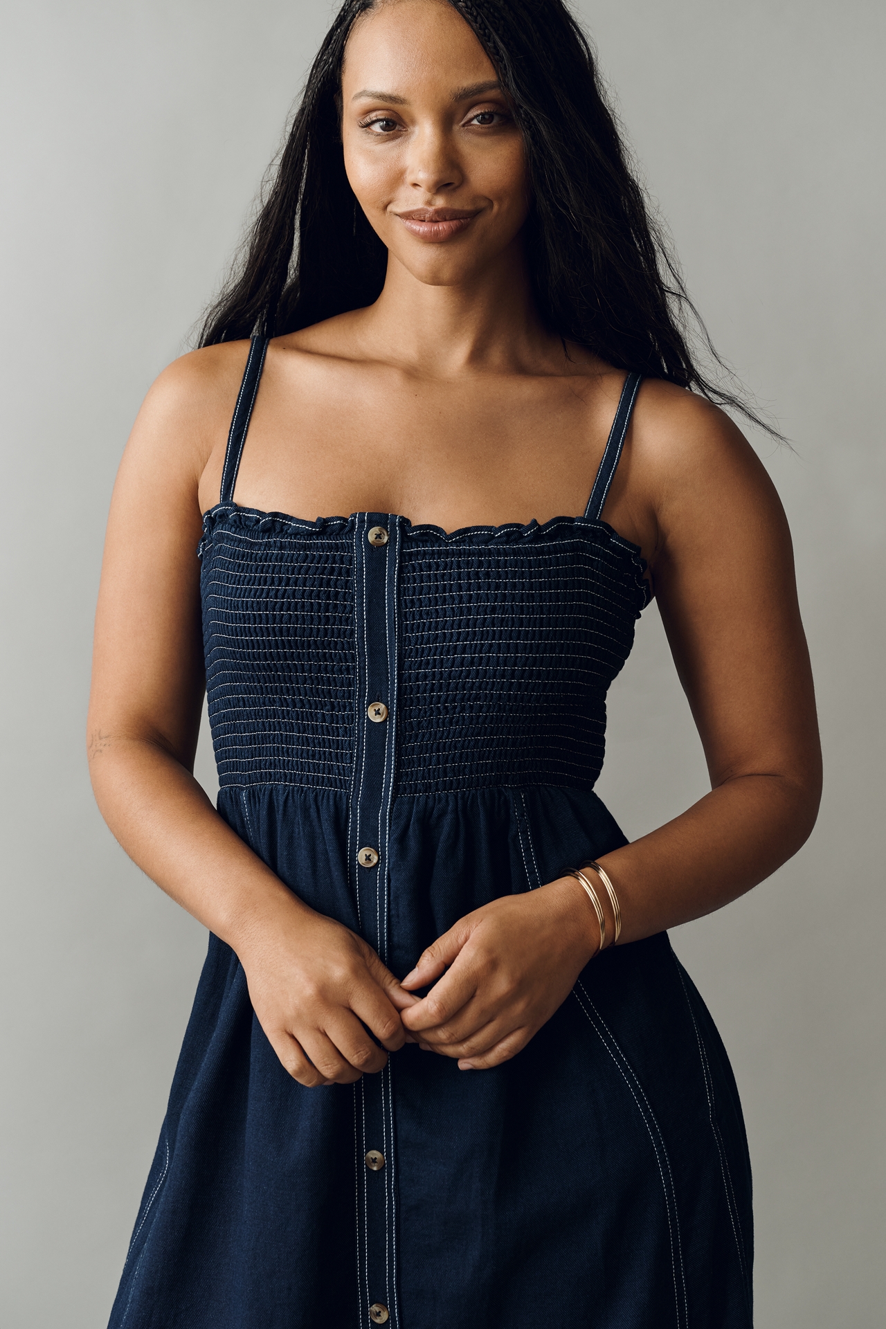 Reese Sleeveless Buttondown Denim Midi Dress by Pilcro