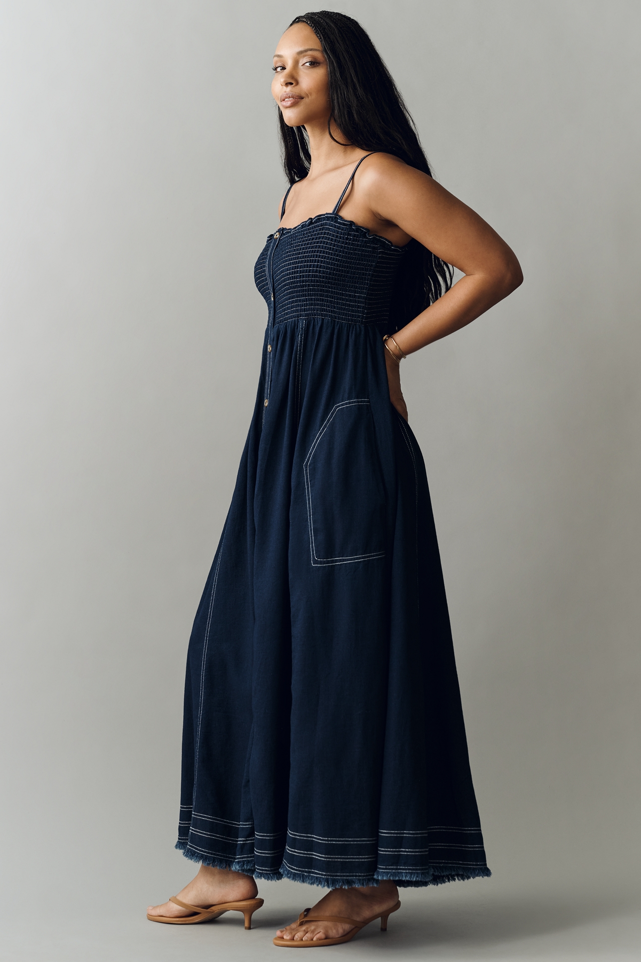 Reese Sleeveless Buttondown Denim Midi Dress by Pilcro
