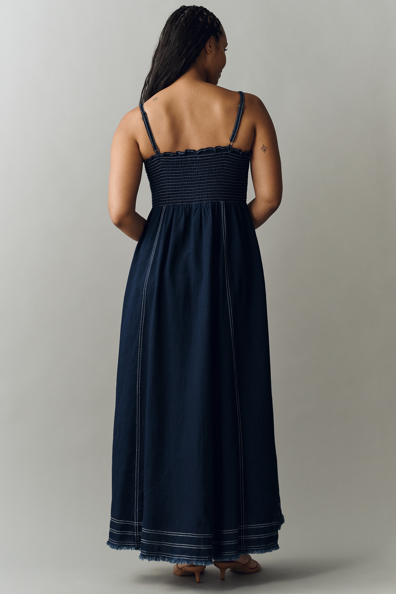 Reese Sleeveless Buttondown Denim Midi Dress by Pilcro