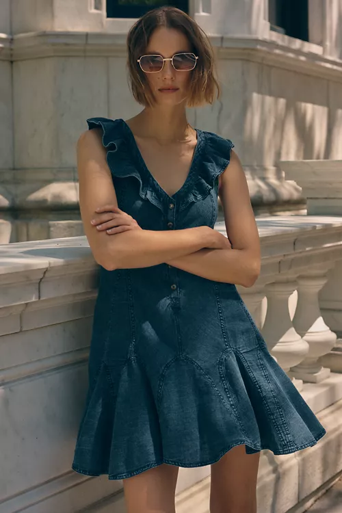 Jade Pintucked Dress in Cross-Weave Cotton