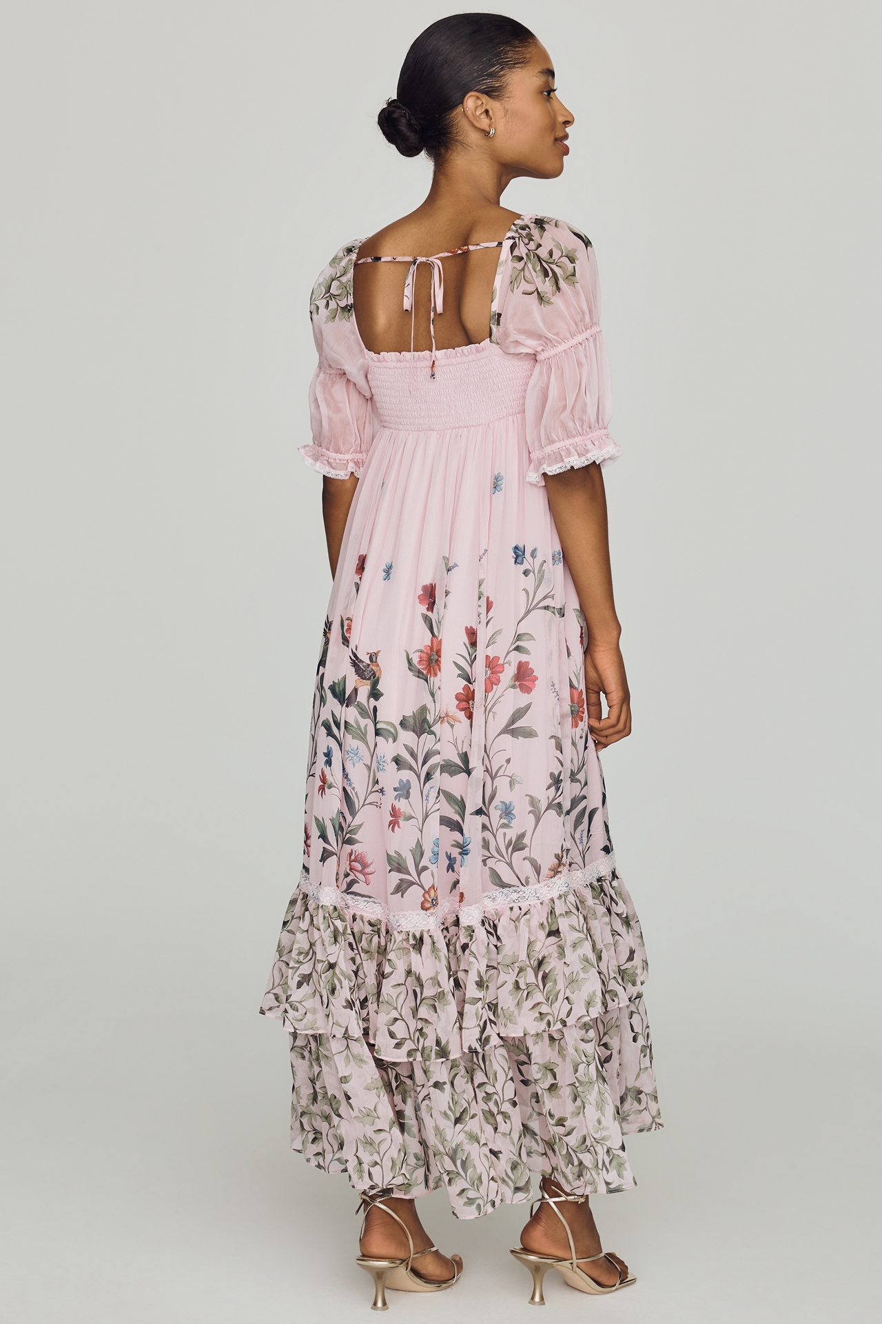 By Anthropologie Puff-Sleeve Ruffle Midi Dress