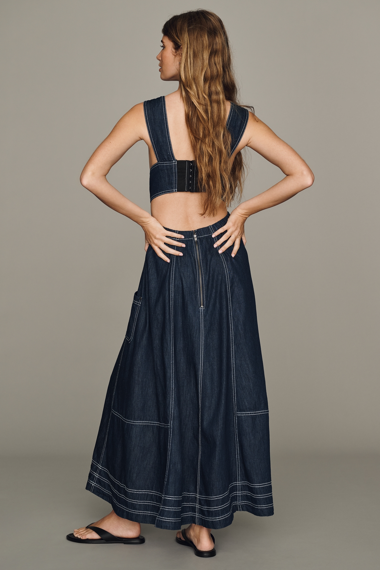 Pilcro Cotton Denim Apron Midi Dress