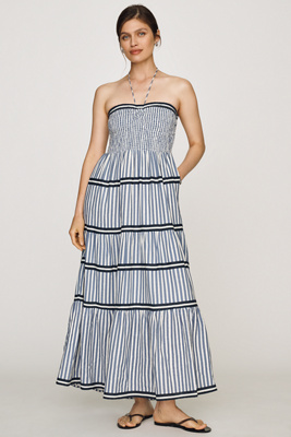 Anthropologie By Anthropologie Linen Cotton Halter Midi Dress