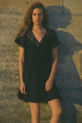 By Anthropologie Cotton Lace Godet Mini Dress