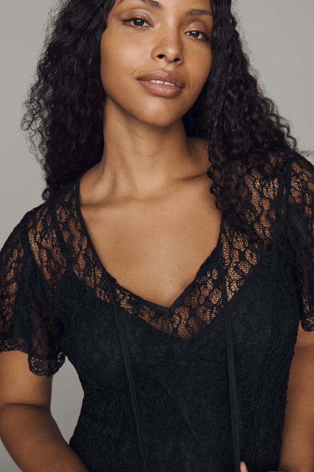 By Anthropologie Cotton Lace Godet Mini Dress #7