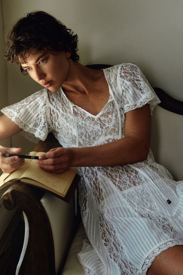 By Anthropologie Cotton Lace Godet Mini Dress #1