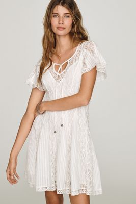 By Anthropologie 100% Cotton Lace Godet Mini Dress