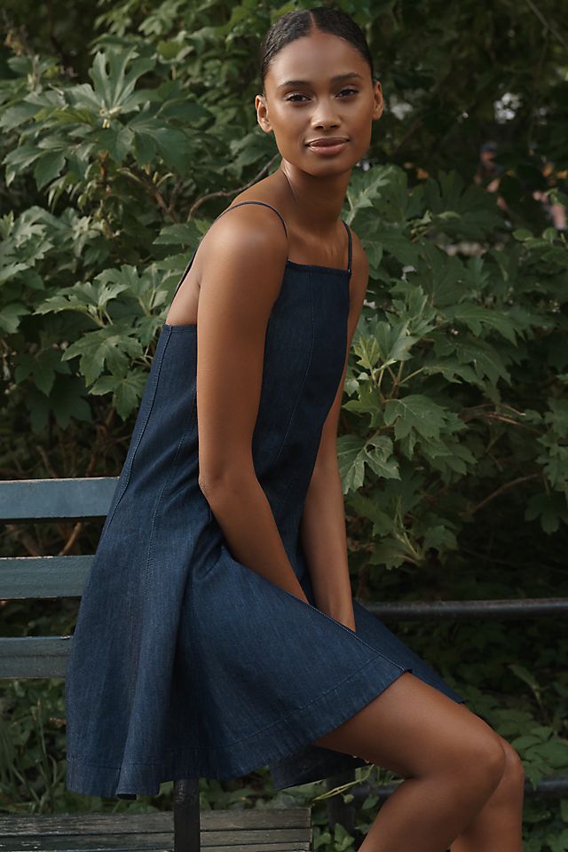 a line denim dress Midi Sleeveless L Hazel and Olive sells boutique clothing similar to brands like Pink Lily Indigo Grace Denim Dress