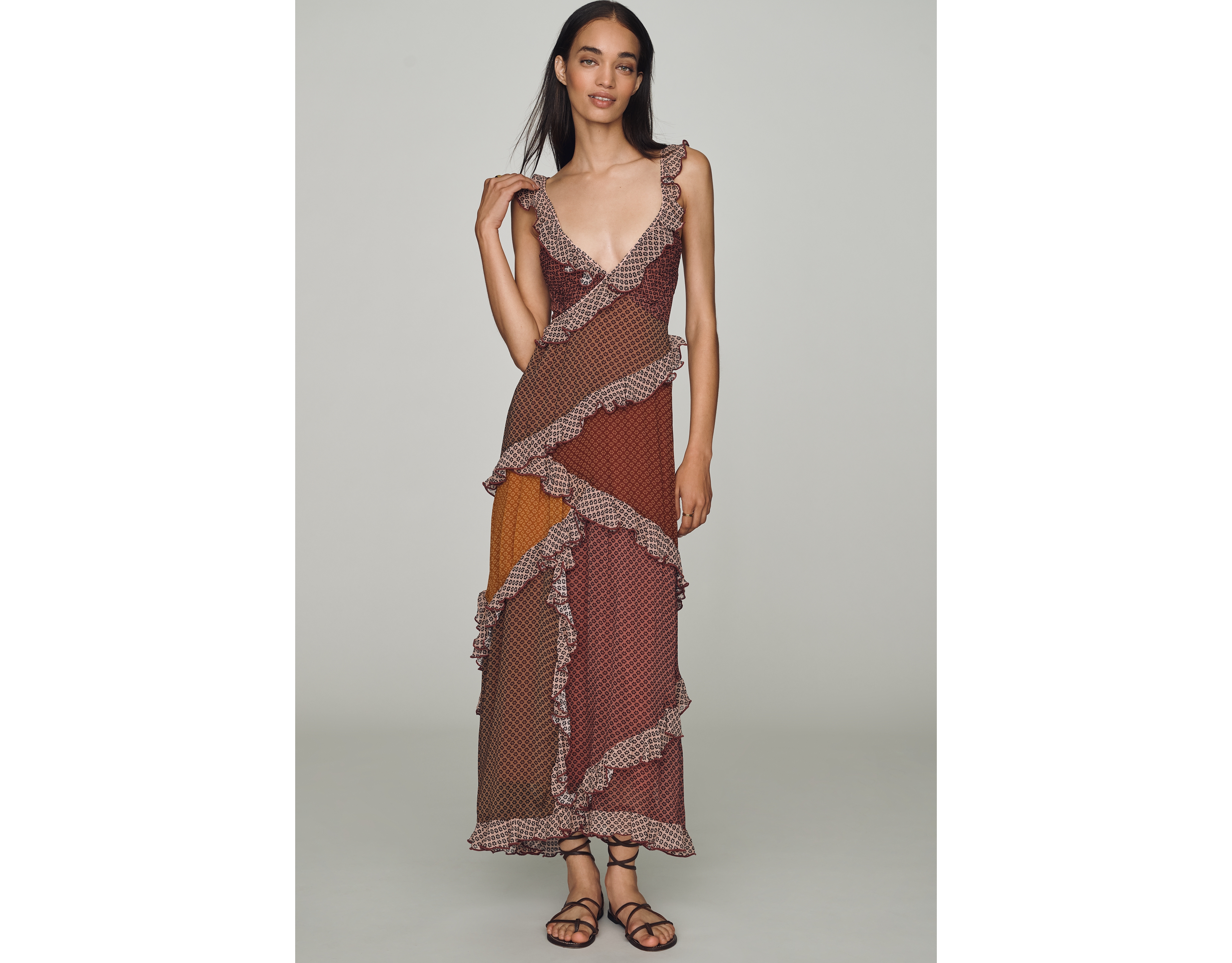 By Anthropologie Patchwork Ruffle Midi Dress