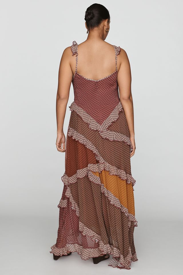 By Anthropologie Patchwork Ruffle Midi Dress #6