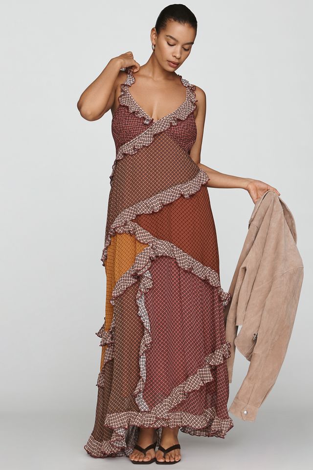 By Anthropologie Patchwork Ruffle Midi Dress #4