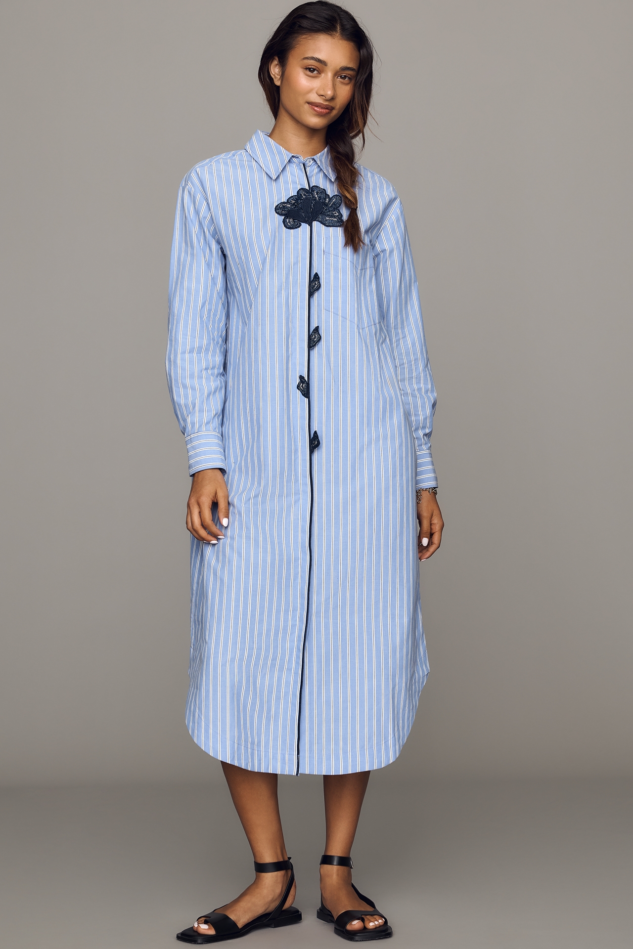 Maeve Soren Long-Sleeve Midi Shirtdress
