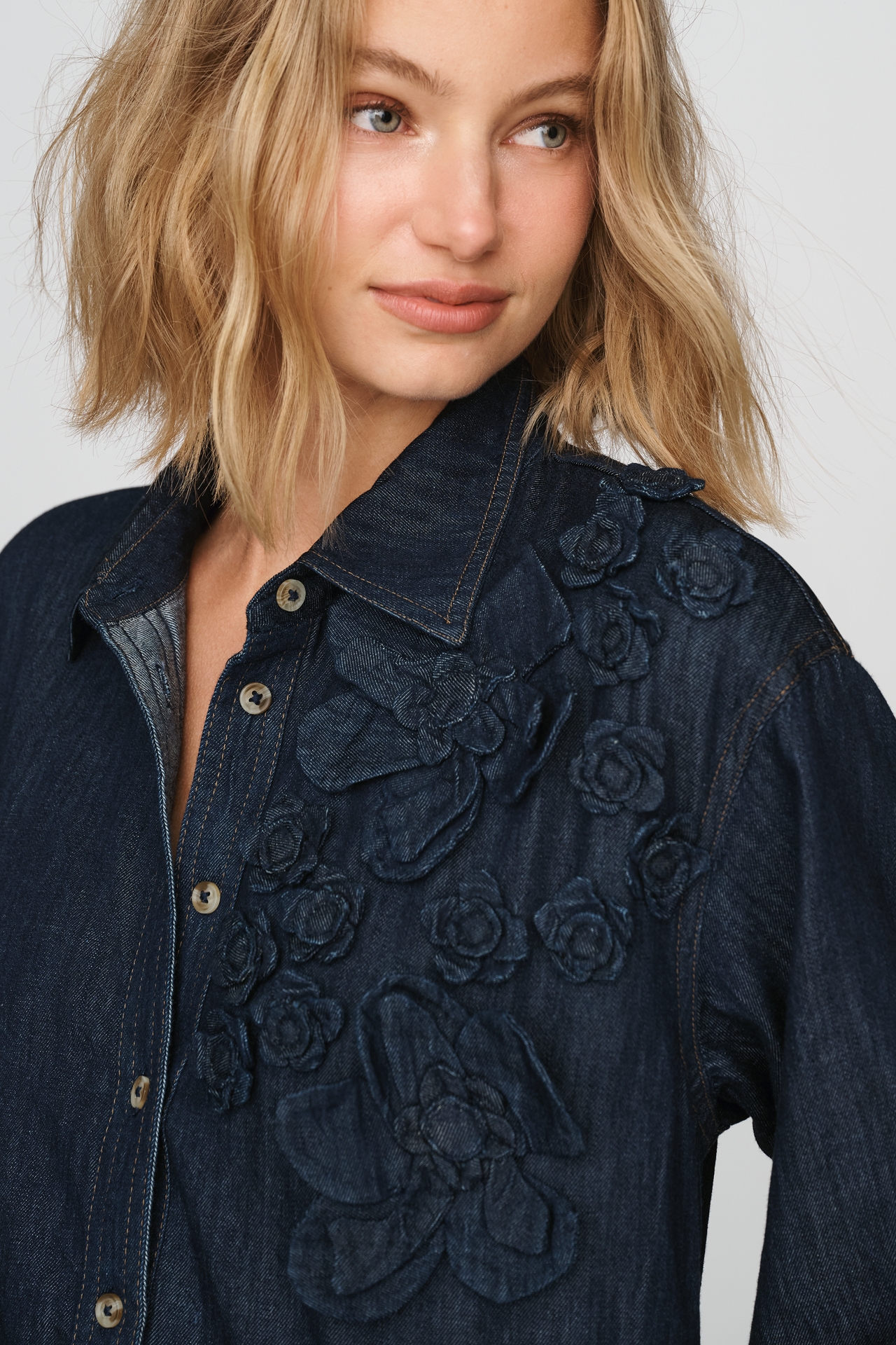 Maeve Bettina 100% Cotton Denim Tiered Mini Shirtdress