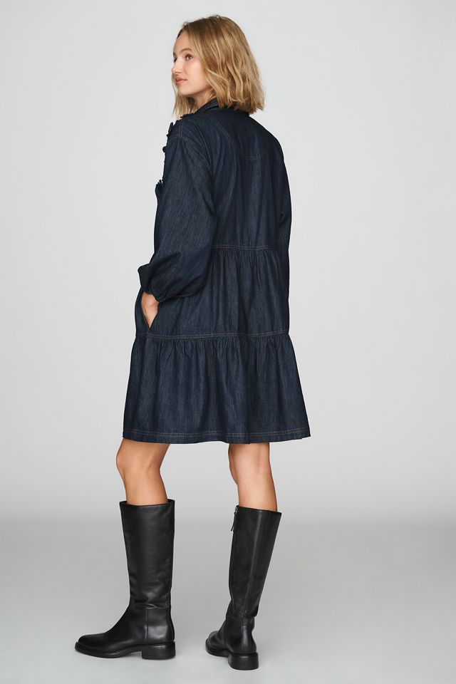Maeve Bettina 100% Cotton Denim Tiered Mini Shirtdress #3