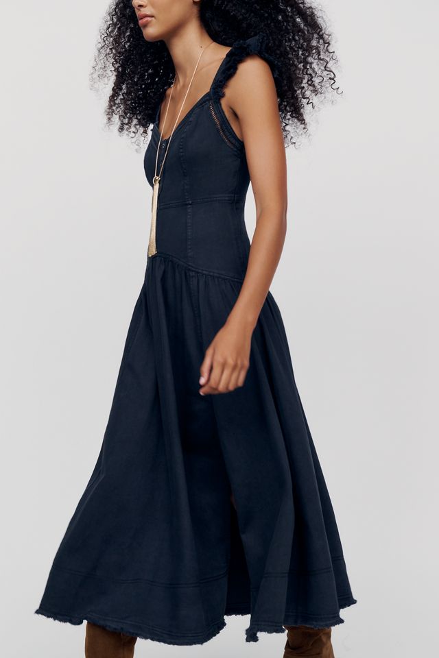 Pilcro 100% Cotton Ruffled Denim Midi Dress #1