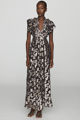 anthropologie black floral maxi dress Tie & Formal Dresses Mango eyelet gathered cinched
