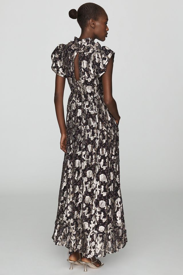 Maeve Metallic Flutter-Sleeve Maxi Dress #1