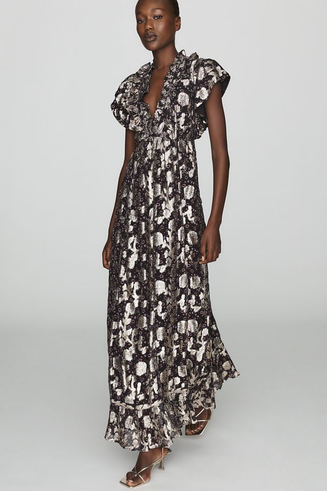 Maeve Metallic Flutter-Sleeve Maxi Dress #3