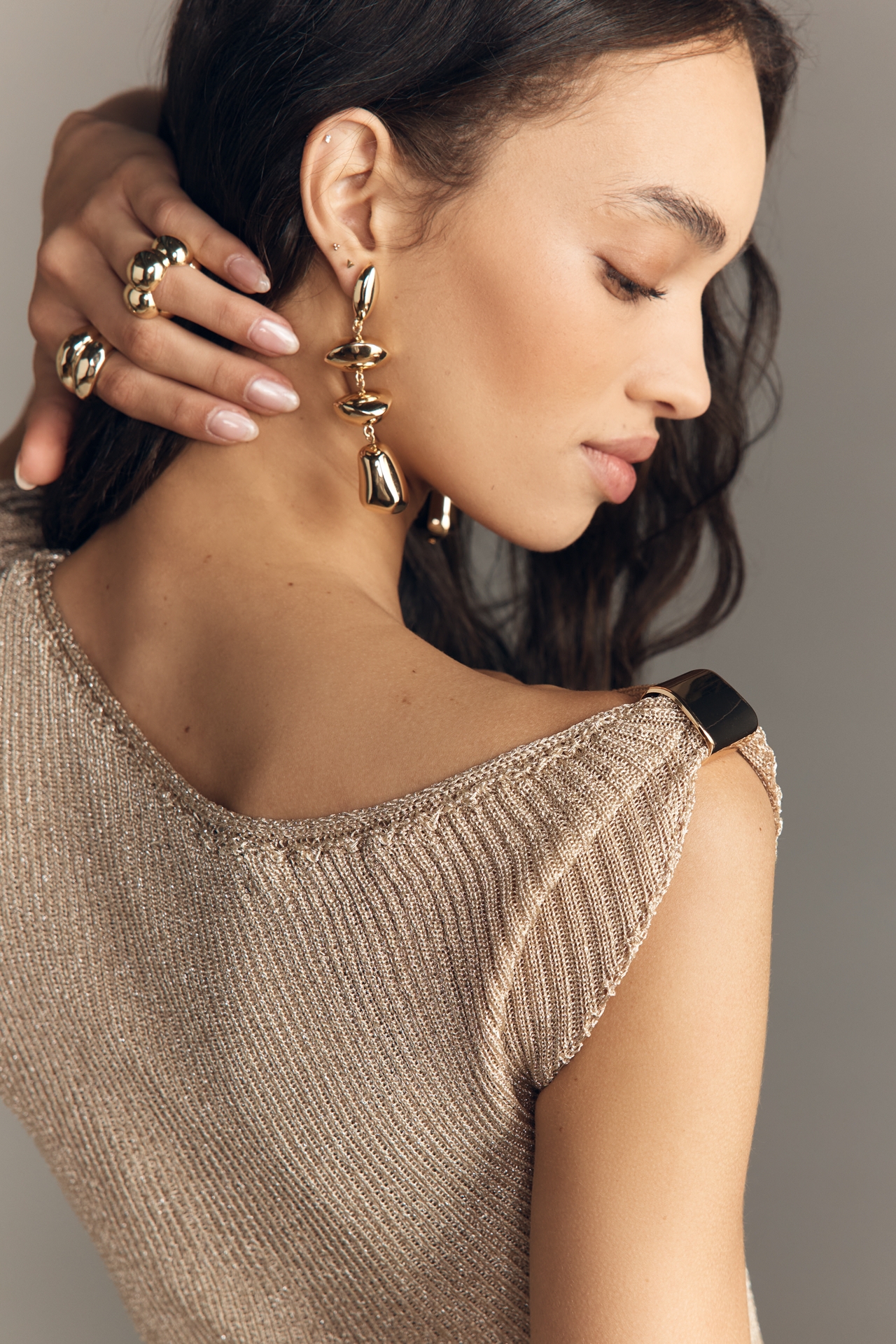 BLITHE Shine Knit Wrap Midi Dress