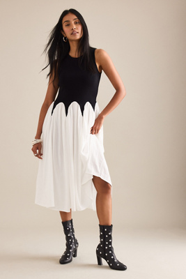 anthropologie siempre knit contrast midi dress Michelle Sleeveless Colourblock VENDOR COLOR-WHITE BLACK