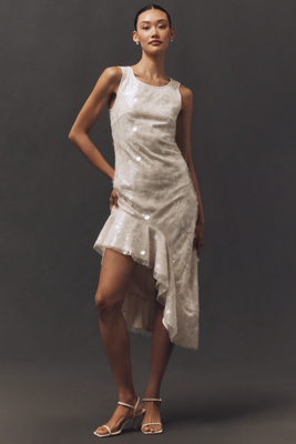 Siempre X Anthropologie Sequin Asymmetrical Dress In White