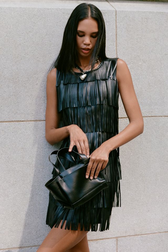 Siempre Faux-Leather Fringe Shift Dress #1