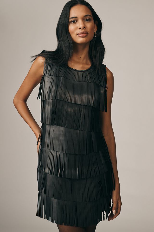 Siempre Faux-Leather Fringe Shift Dress #3